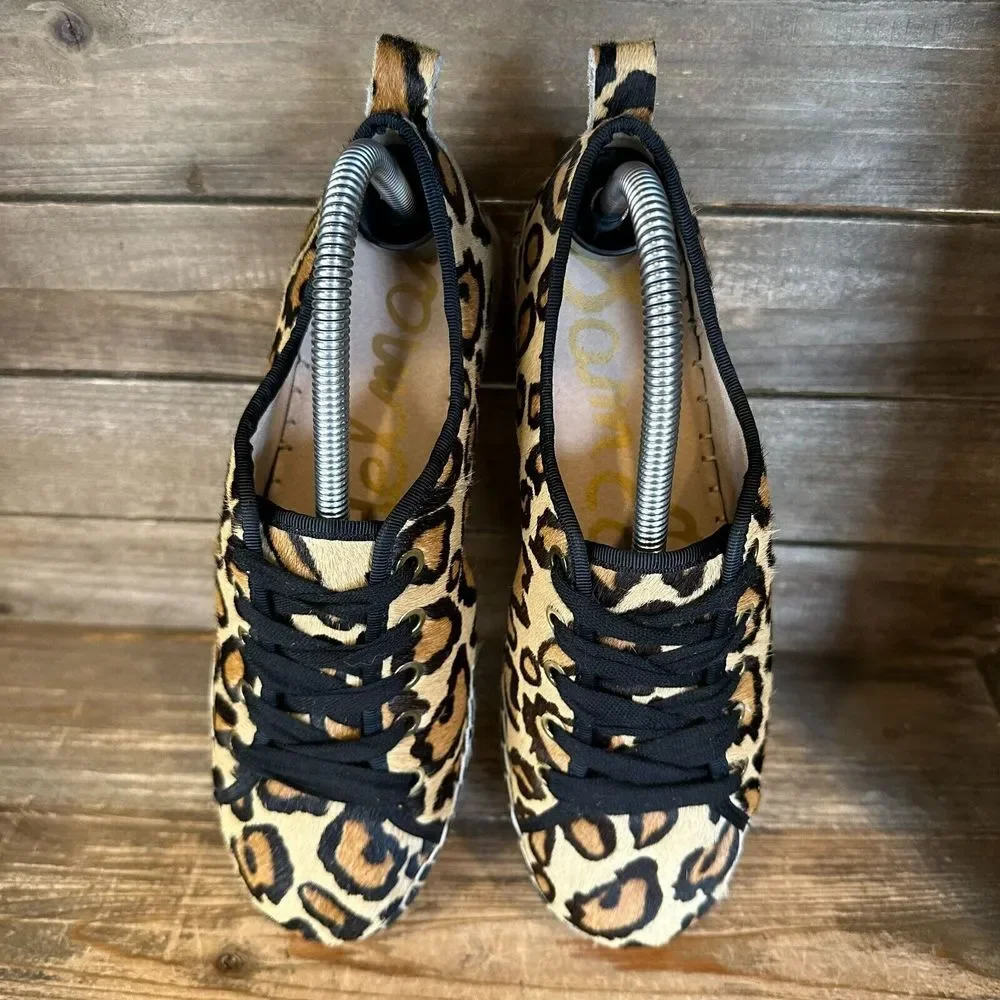 Womens Sam Edelman Celina Leopard Calf Hair Platform Espadrilles Size 8 M‎ GUC